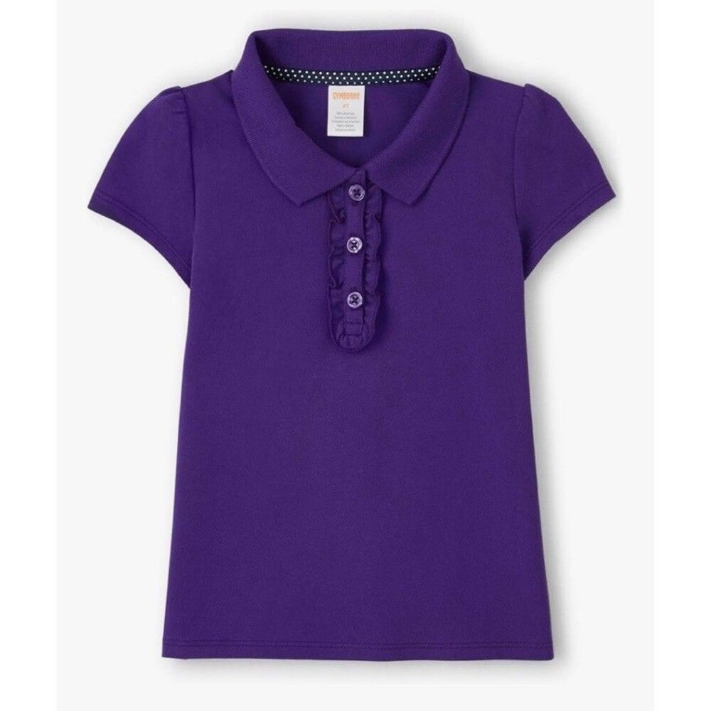 NWT Gymboree Purple Short Sleeve Ruffle Polo Uniform Shirt Girl's Size 10